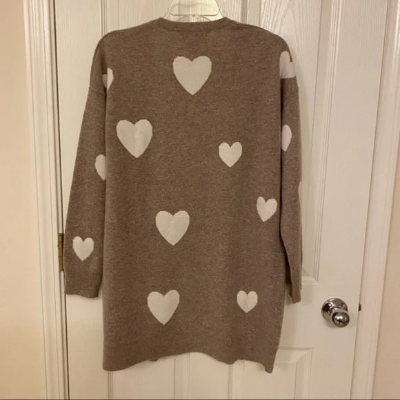 MAGASCHONI Heart Open Front Cashmere Cardigan in Pebble Heather/Frost White Sz M - Picture 7 of 9